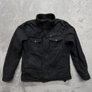 Levi's Jacket Mens Medium Black Canvas Quilted Lined Full Zip Pockets Insulated